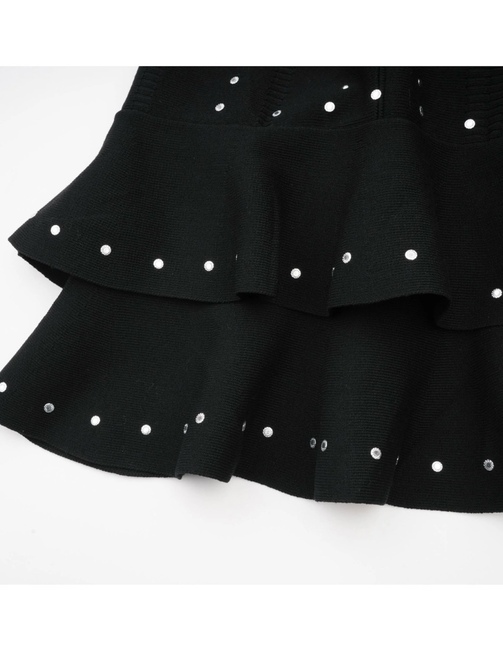 Fabienne Black Embellished Ruffled Knit Mini Dress - Picture 16 of 16